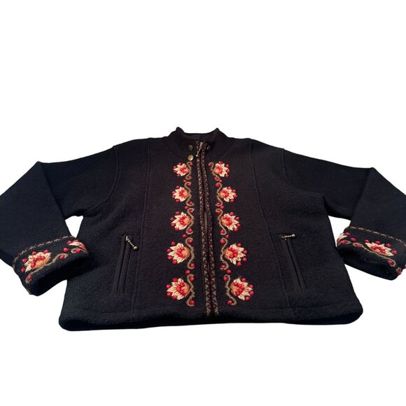 Icelandic Designs Wool Embroidered Jacket Women Floral Cottagecore Full Zip - Picture 1 of 16